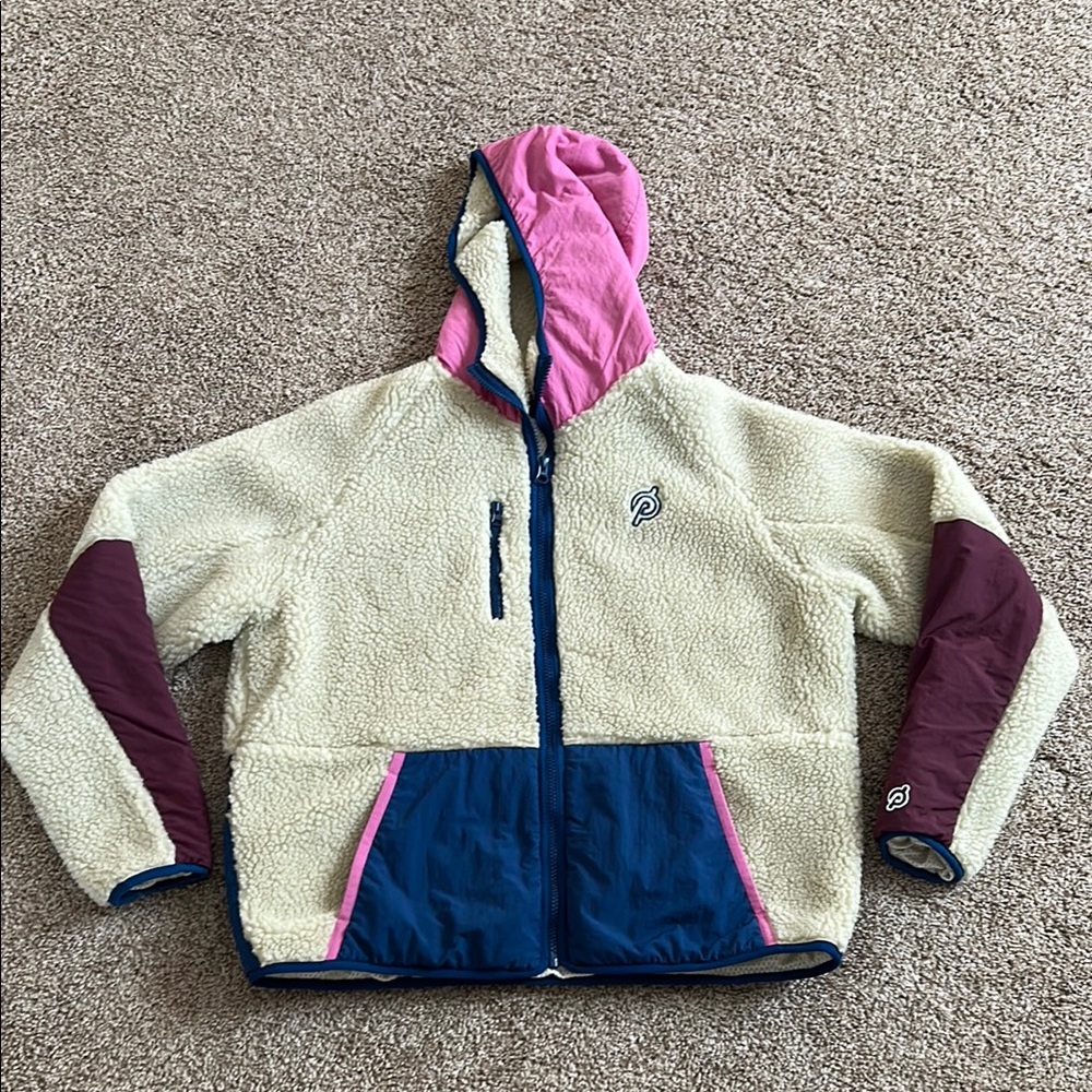 Peloton Cream and Blue Hooded Jacket